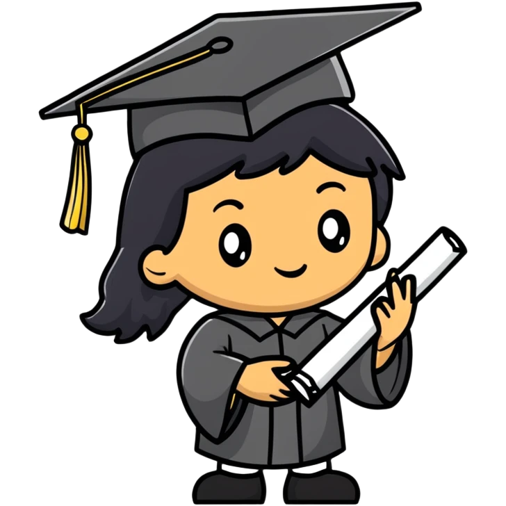 happy olive-skinned graduate with long wavy black hair wearing graduation cap and holding diploma emoji