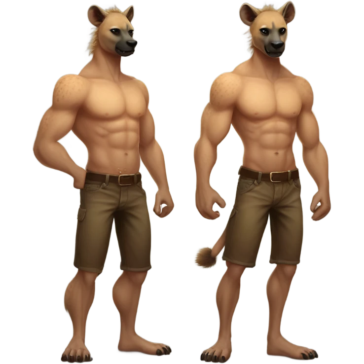  male hyena muscular, pec, full body, embrace, couple, emoji