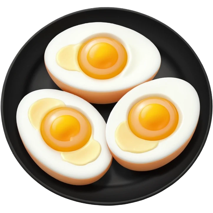 Two boil eggs in a black plate cut in half emoji