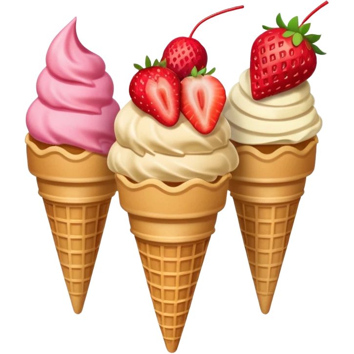 ice cream cone with strawberry scoop and a wafer stick emoji