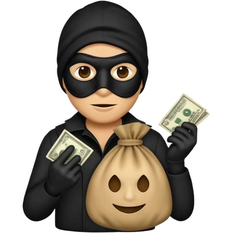 criminal emoji with money bag and black mask emoji