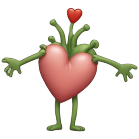 Heart with a hand-drawn face on it and arms and legs coming out of it emoji