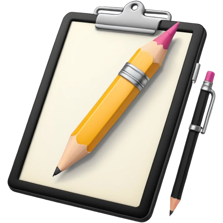 Create an icon representing the process of creating a black-and-white caricature. Include a pencil, a sketchpad with a humorous, exaggerated figure, and inking tools. Use bold lines and shading, with a transparent background. emoji
