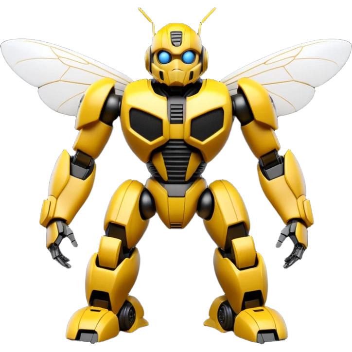 Clean 3D printable robotic bumblebee character, Bumblebee Transformers inspired design emoji