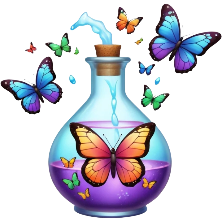 Potion bottle bursting into butterflies mid-sip emoji