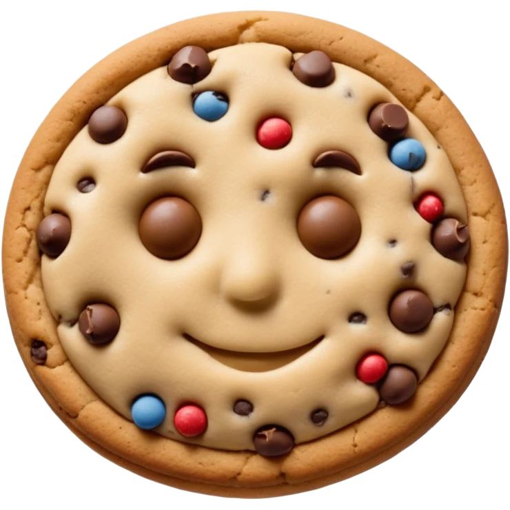 {
    "type": "object",
    "look": "chocolate chip cookie man, round chips, baked surface, front view",
    "description": "a cookie man made of chocolate chip dough, with visible chips and soft edges"
  } emoji