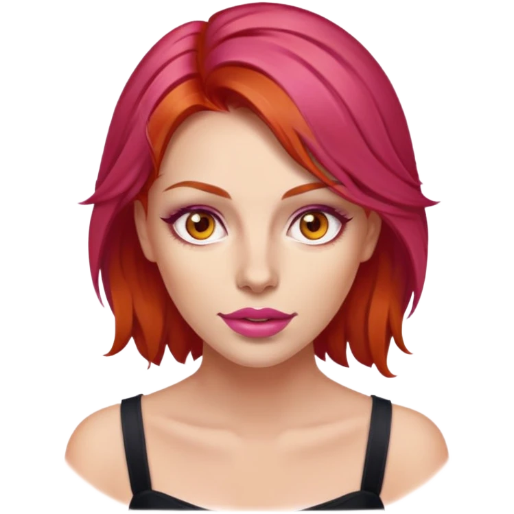 Mulher com o cabelo vermelho fogo, olhos castanhos claro ,boca rosinha emoji
