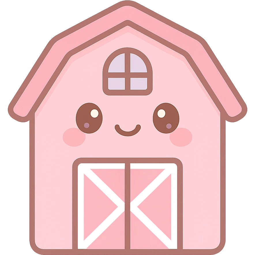 Amish barn, kawaii style, emoji aesthetic, cute and simple, soft pink color palette, no text emoji