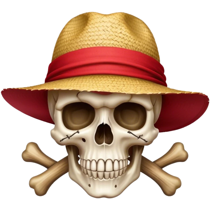 an skull with cross bone with a straw hat with red cloth  emoji