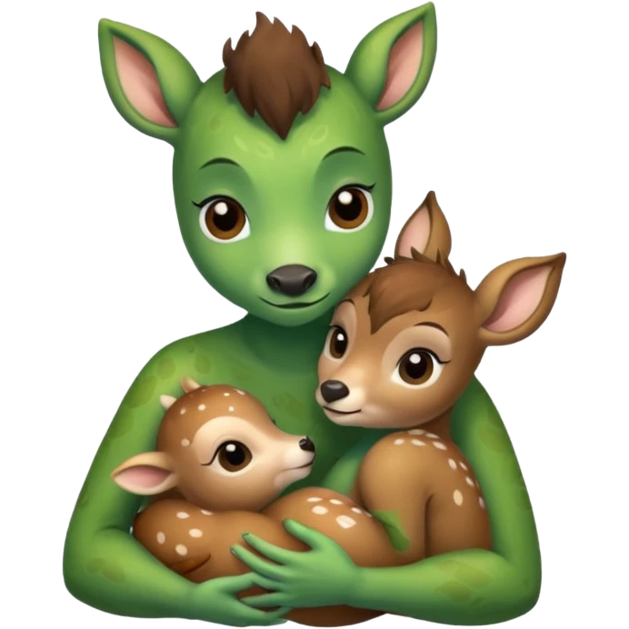 ugly monster hugging baby deer emoji