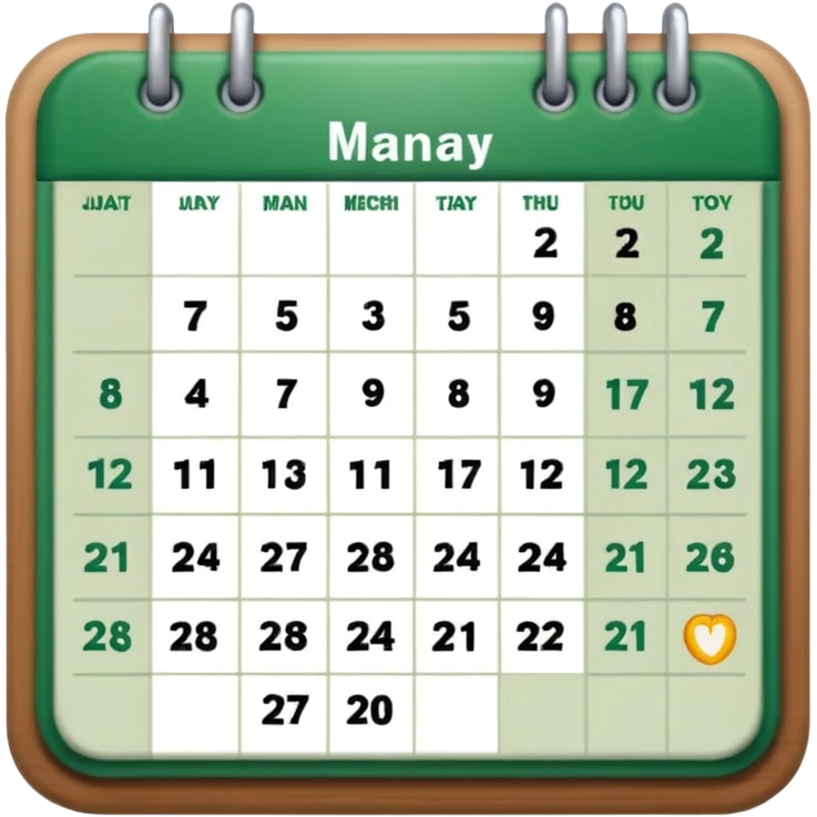 tabla calendario con fondo verde emoji