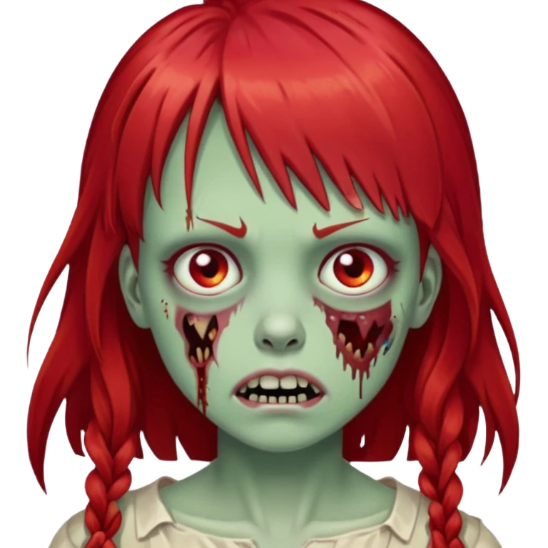 create a zombie girl with red long hair and bangs emoji