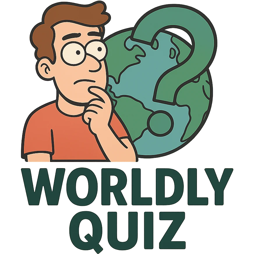 logo for 'WORLDLY QUIZ' with a stylized question mark integrated into a globe, playful and vibrant, clean lines emoji