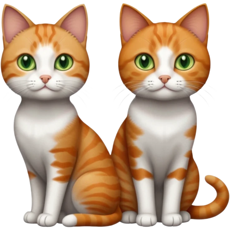 full body of 3 tiny short hair cats including a dark grey and white cat with green eyes, a ginger and white with orange eyes and a brown tabby and white with hazel eyes emoji