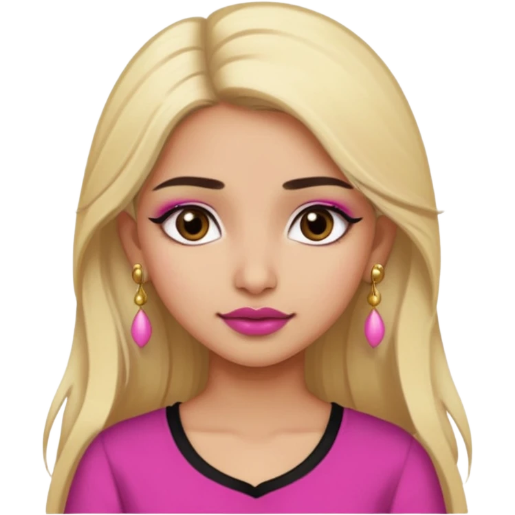 Sweet Indian girl blond long hair darkbrowm eyes brown/pink lipstick pink blush black top gold earrings brown eyebrows  emoji