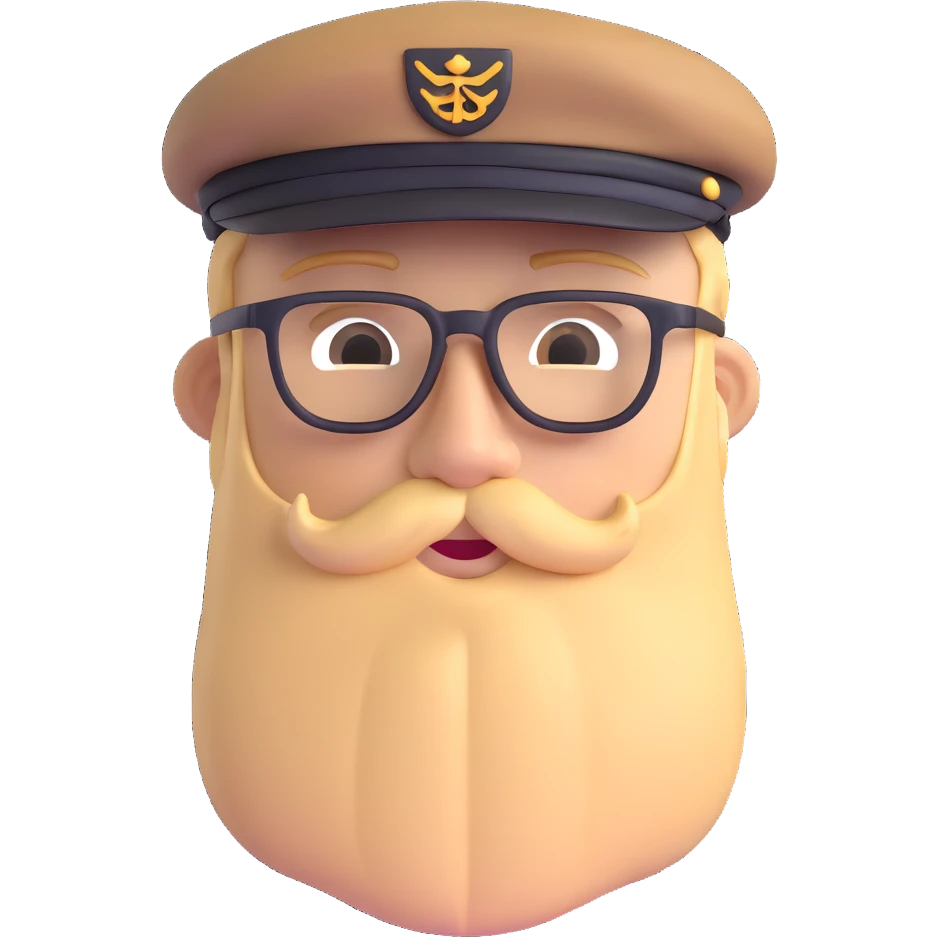 Adventurer with glasses, a beard and tan colored cap emoji