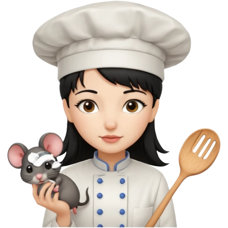 A rat with a fringe and chefs hat girl black hair emoji