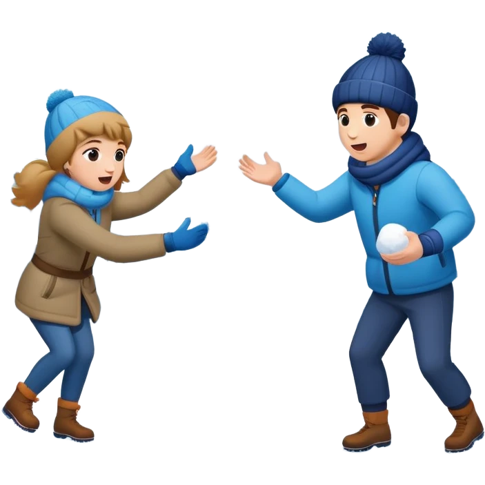 two people playing a snowball fight, simple, expressive faces, winter theme emoji