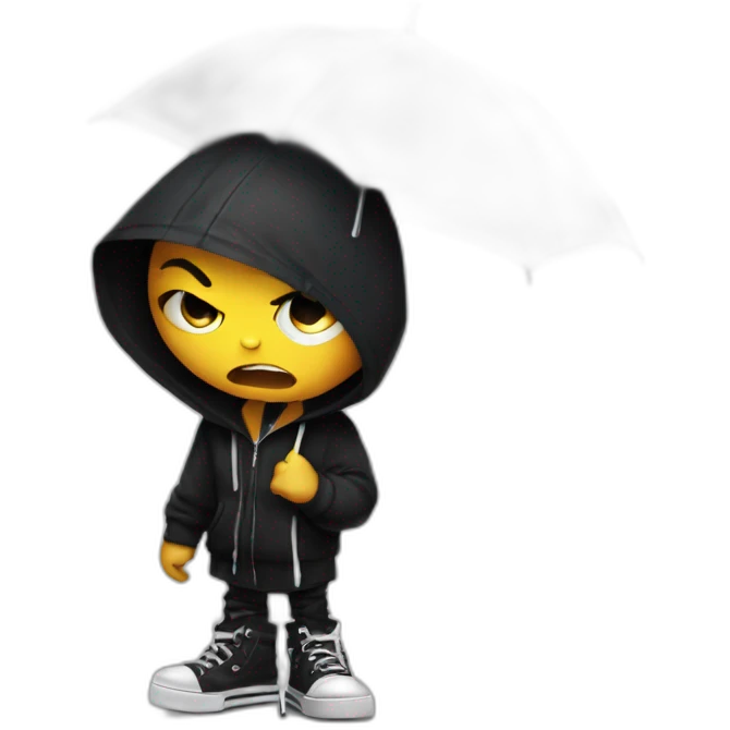 Angry emo kid in hoodie with umbrella in rick owens shoes emoji
