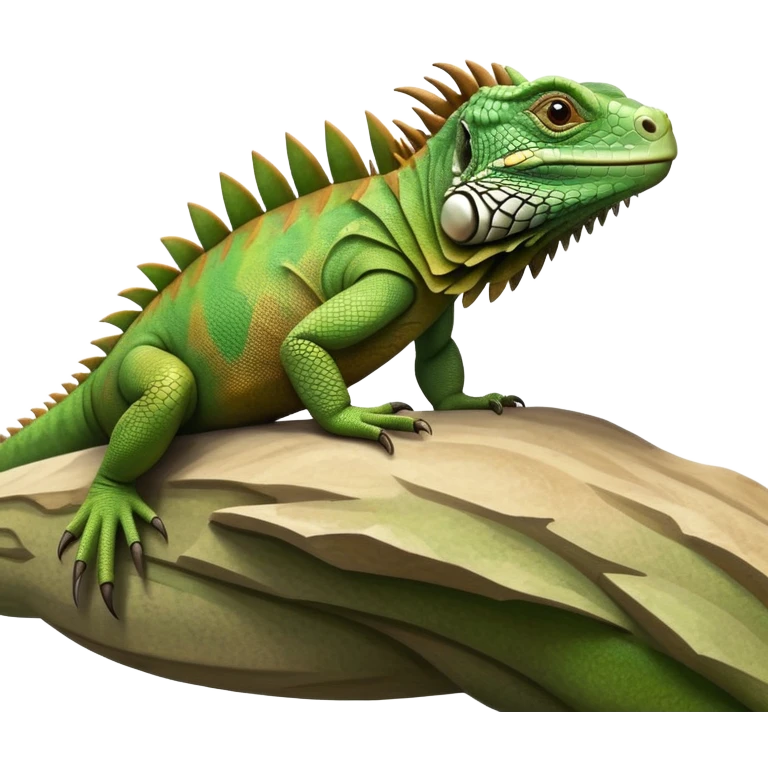 cinematic-iguana-realistic-full-body-basking-emoji,-long-scaly-body-stretched-out,-spiny-ridge-running-down-its-back,-textured-green-and-brown-skin-dappled-with-light,-sharp-intelligent-eyes-studying-the-surroundings emoji