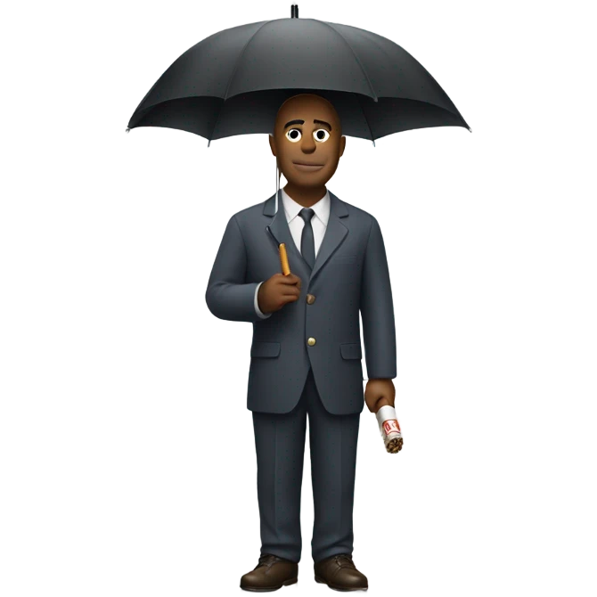 Realistic man with the head of a cigarette holding an umbrella emoji