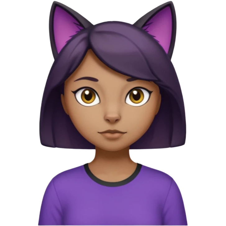 Cartoon female Anthro phobic black cat with brown short hair with purple shirt emoji