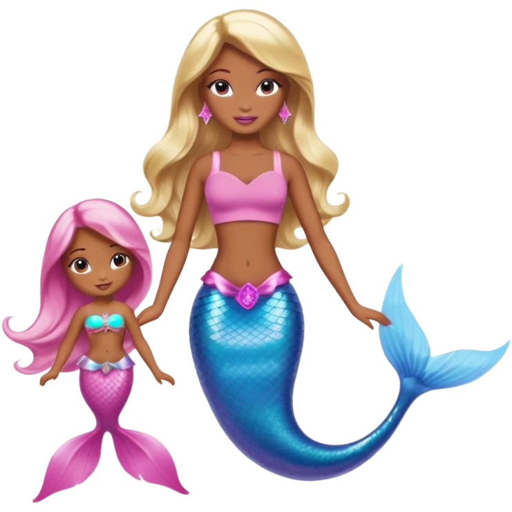 Brown skin blonde hair barbie mermaid with pink dolphin  emoji