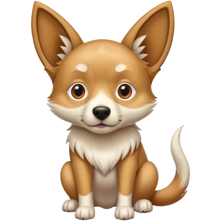 dog with pointy ears, tan fur, white tip of tail and chest and halfway up legs and blind eye  emoji