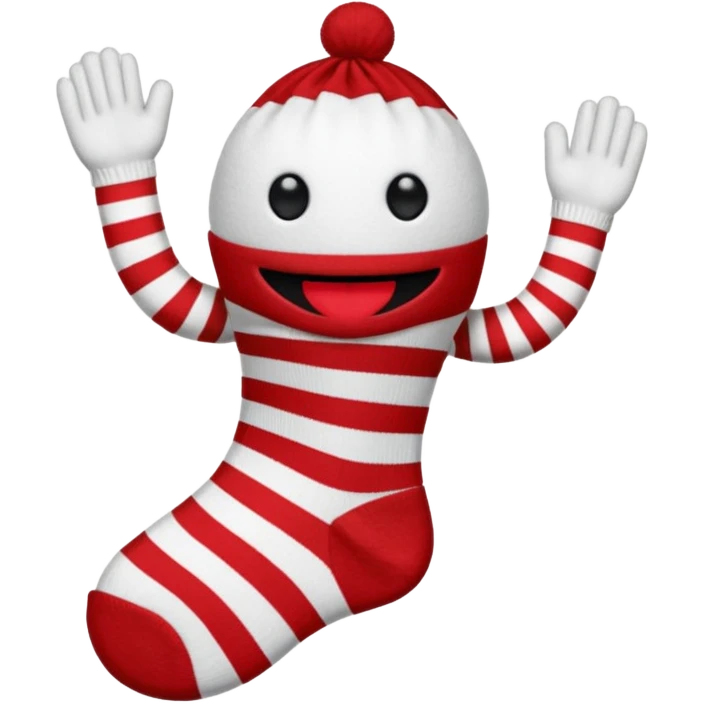 sock puppet with button eyes, red and white sock emoji