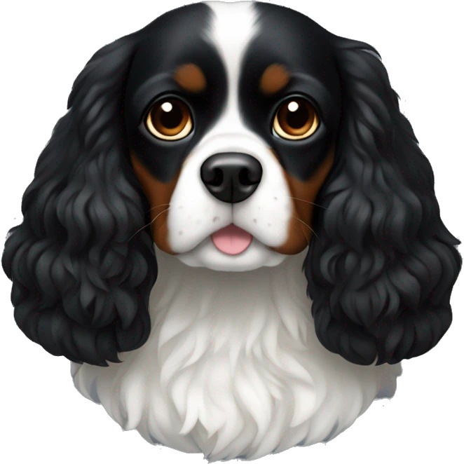 completely black small king spaniel with black fur on his whole face and white fur on chest emoji