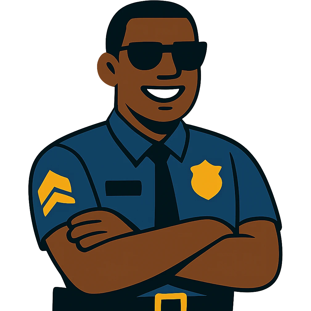 black policeman with sunglasses, no hat, vibrant toon style emoji