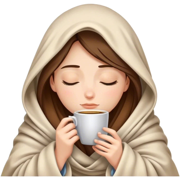girl inside a blanket sipping coffee eyes closed emoji