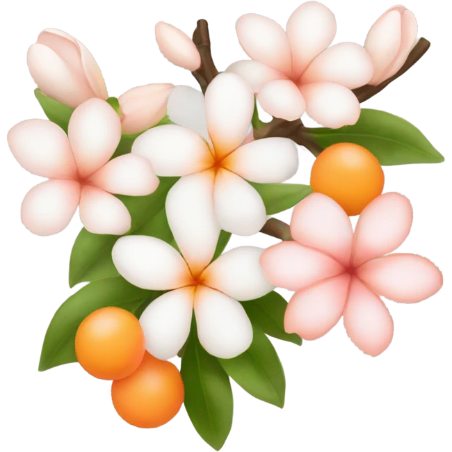 symbols featuring peach blossoms, jasmine flowers, and orange blossoms. Incorporate soft pinks, whites, and warm orange tones to convey a romantic and dreamy feel. emoji