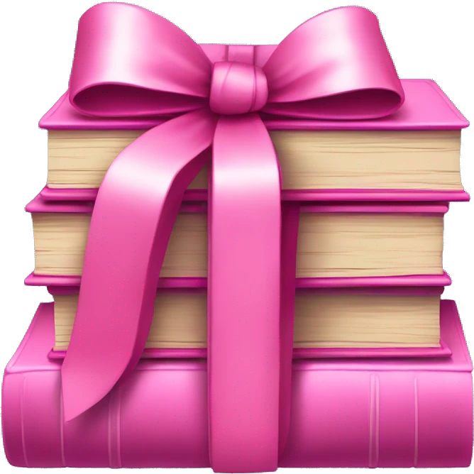 Pink Books stacked up and tied together by a pink bow emoji