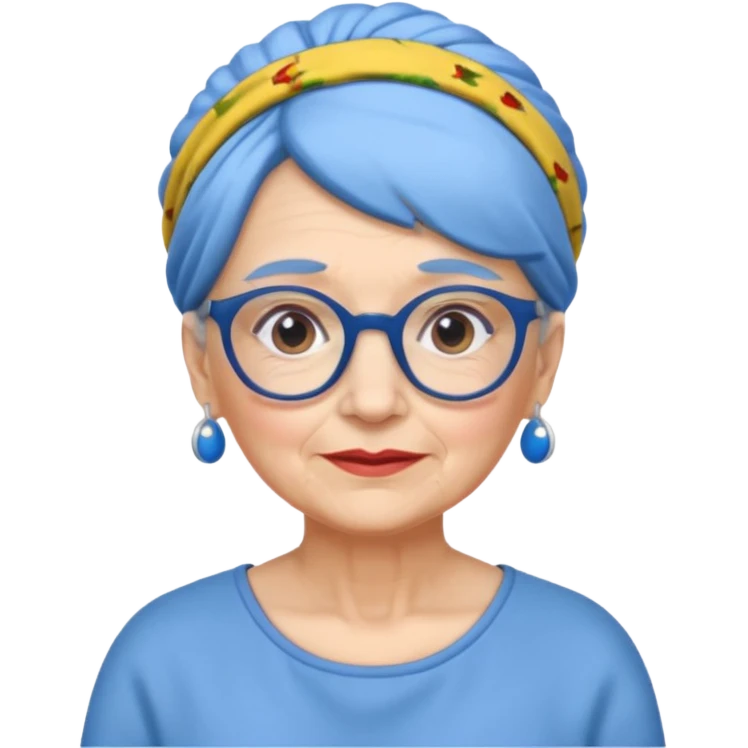 fat old woman with blue bun hair and glassess and headband emoji