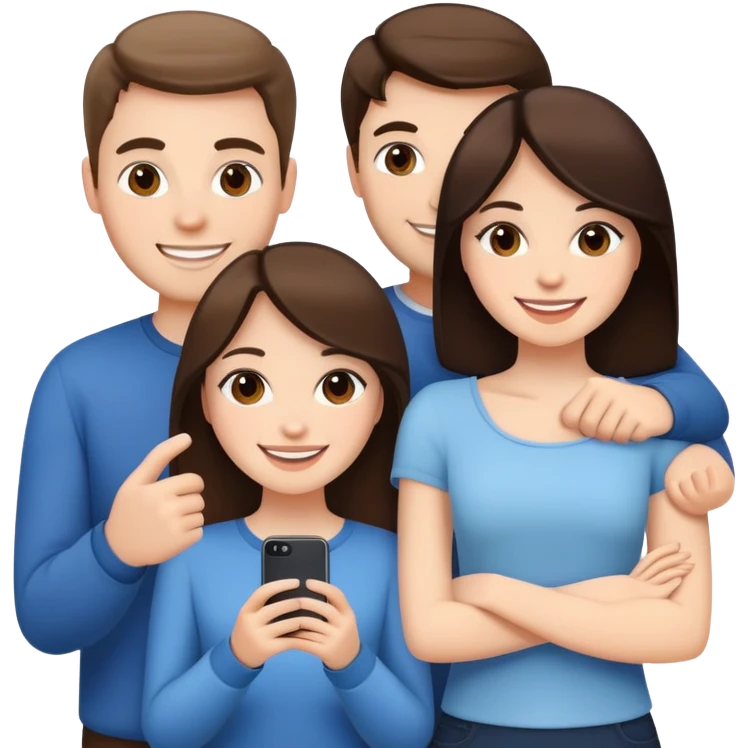 Two white, brunette girls and a white guy friends emoji