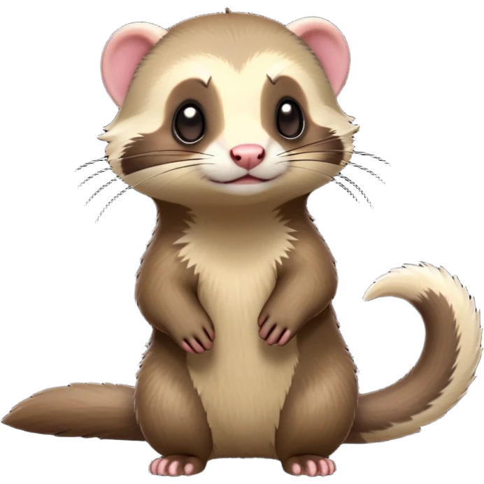 cinematic-[ferret]-realistic-full- long elongated body-standing-emoji,-tiny-paws-tucked-close,-head-tilted-dramatically,-sleek-[sable]-fur,-simplified-yet-realistic-focused-features,-highly-detailed,-glowing-with-an-almost-sarcastic-glow emoji
