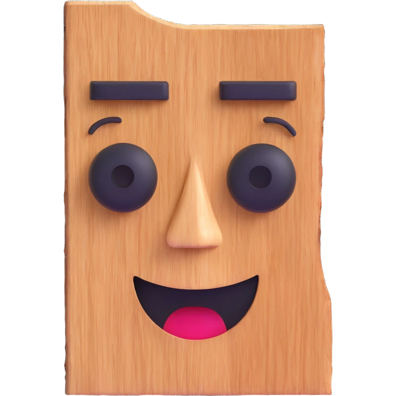 piece of wood with a face, playful and expressive emoji
