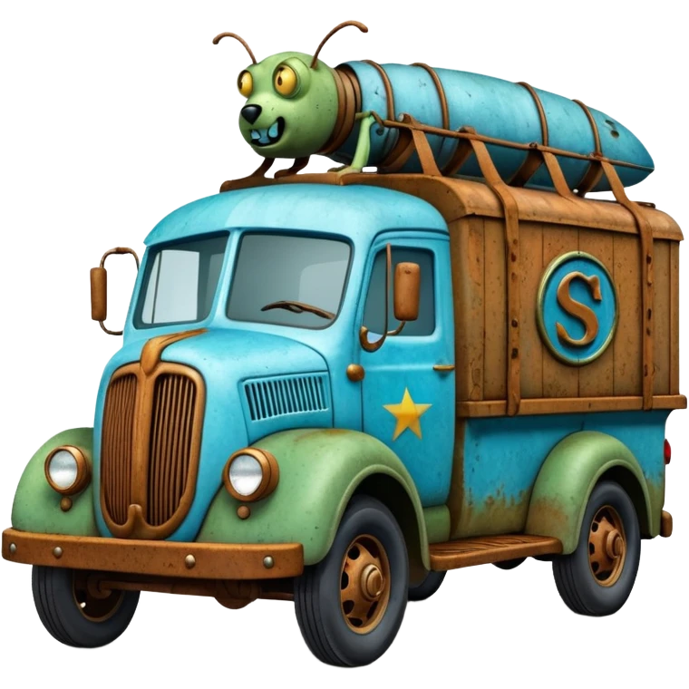  Mr. Creepy Freeze’s frozen Scooby Doo 1918 Lightning Bug busters exterminators antique long wheelbase moving truck  emoji