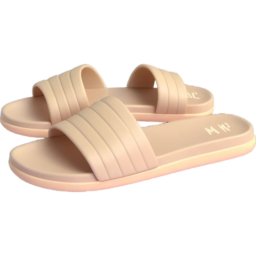 3D illustration of a Yeezy slide sandal, angled perspective, realistic shadows emoji