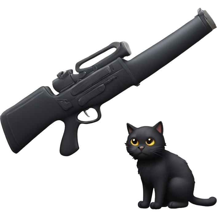 Big fluffy black cat with shotgun emoji