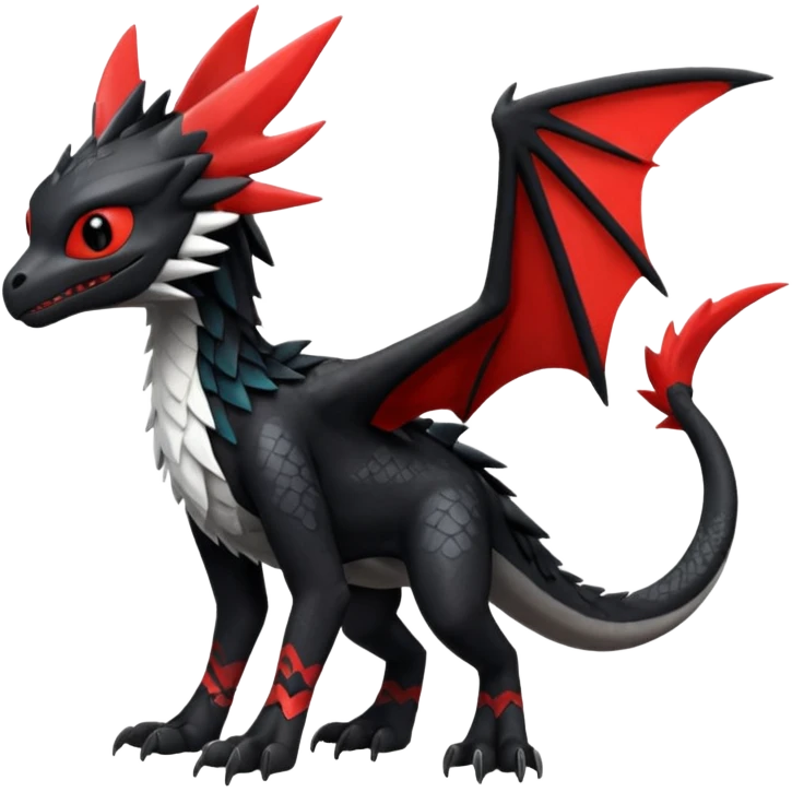 Shiny Red And Black Colorful Toothless-Trico-Silvally-Fakémon-hybrid-creature (full body)  emoji