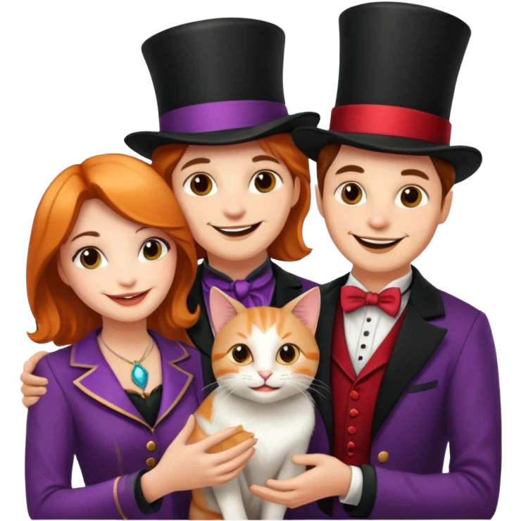 magician couple and their pet cat emoji