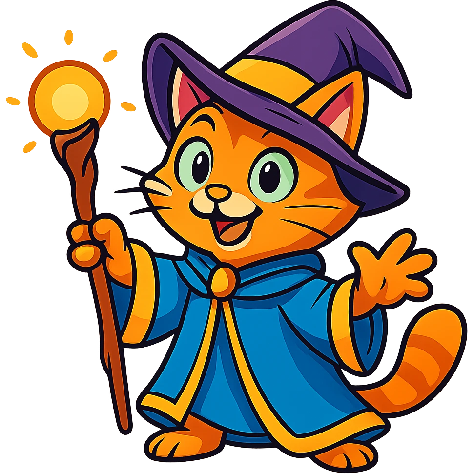vibrant toon style wizard cat emoji