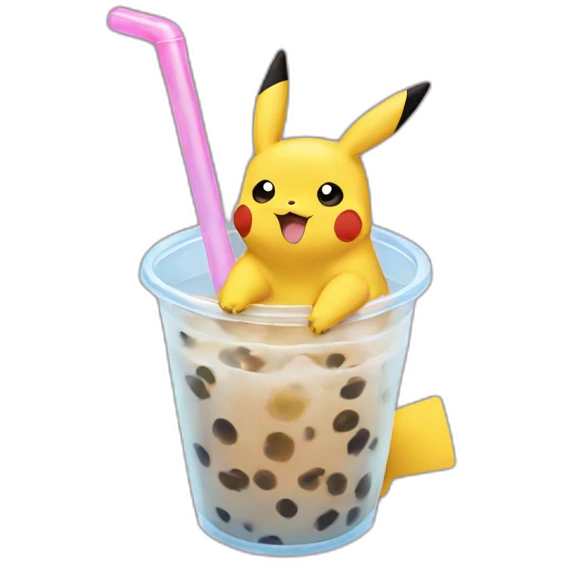 Pikachu buvant un bubble tea emoji
