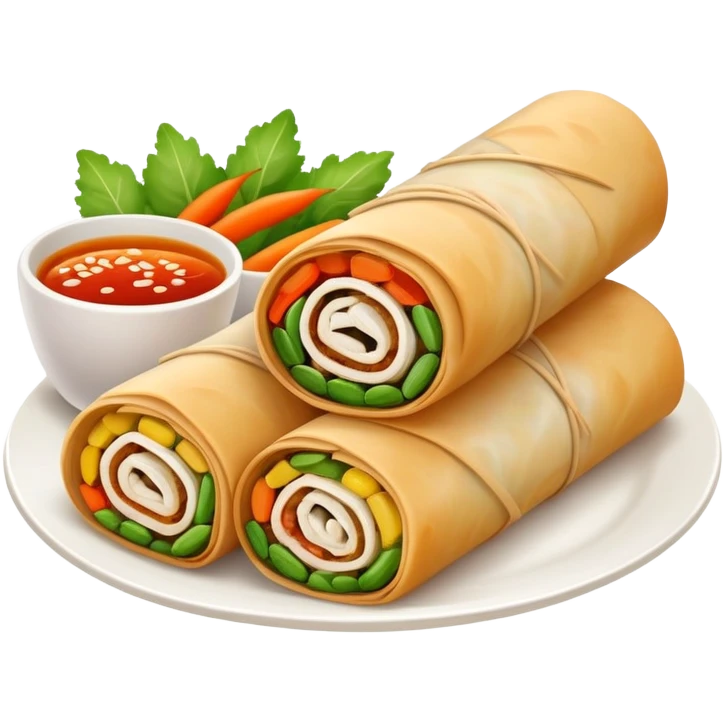 Fujian popiah spring roll with vegetables, simplified emoji style with bold outlines and bright colors, cartoon style thin Chinese wrapped roll emoji