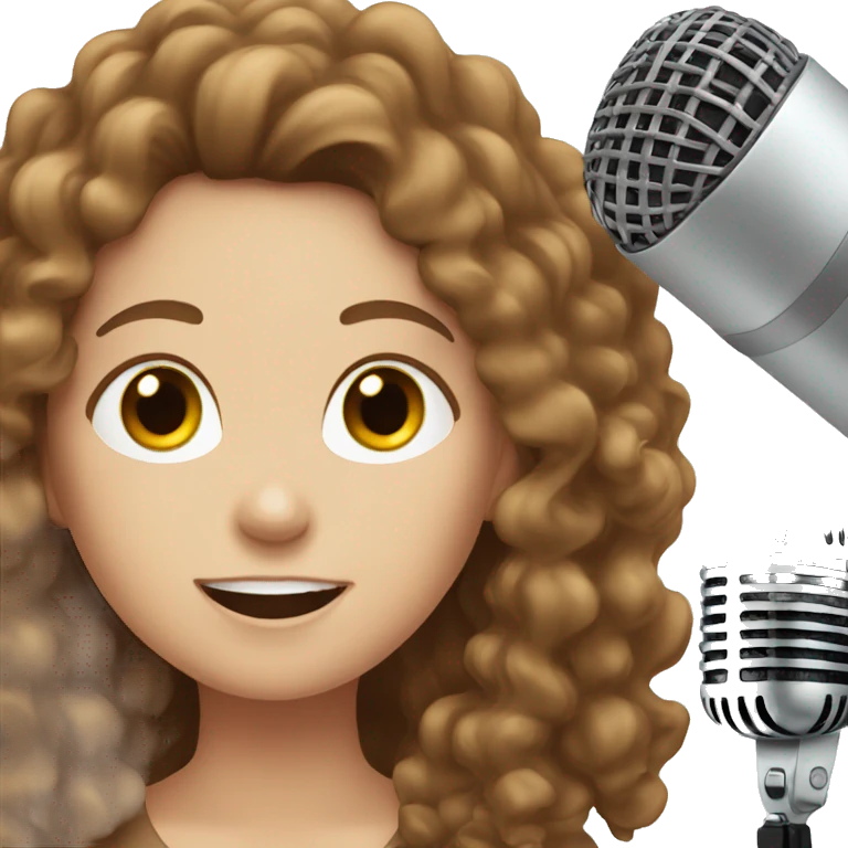 a white girl with brown curly hair singing emoji