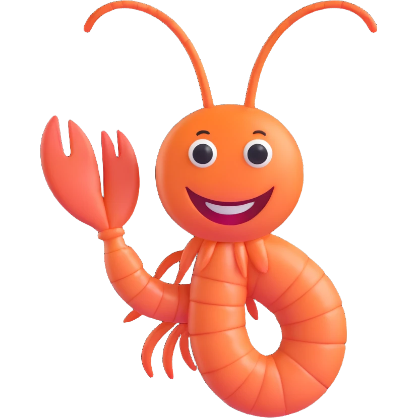 cooked shrimp, with a smile, 3D emoji style emoji