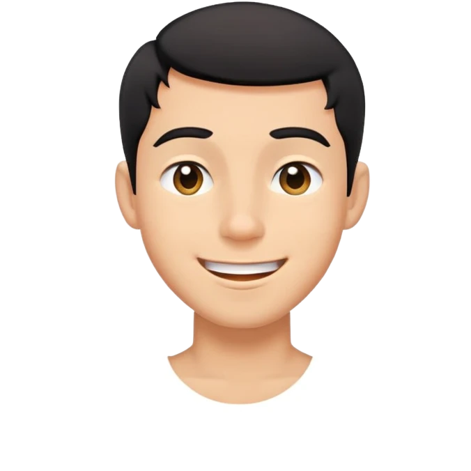 Short black haired male winking with a big smile, young man with short black hair winking one eye and smiling happily emoji
