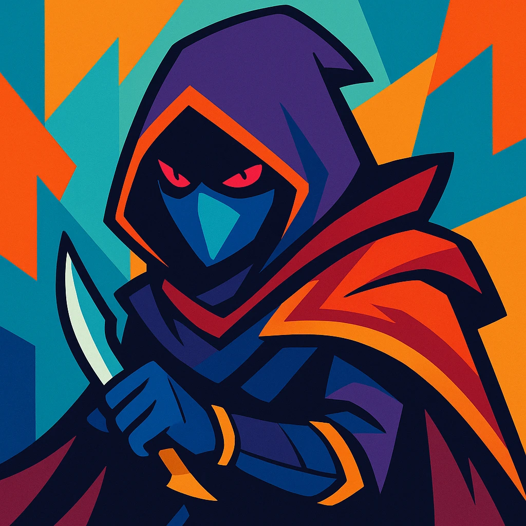 mysterious League of Legends assassin in a hood, vibrant cartoon style emoji